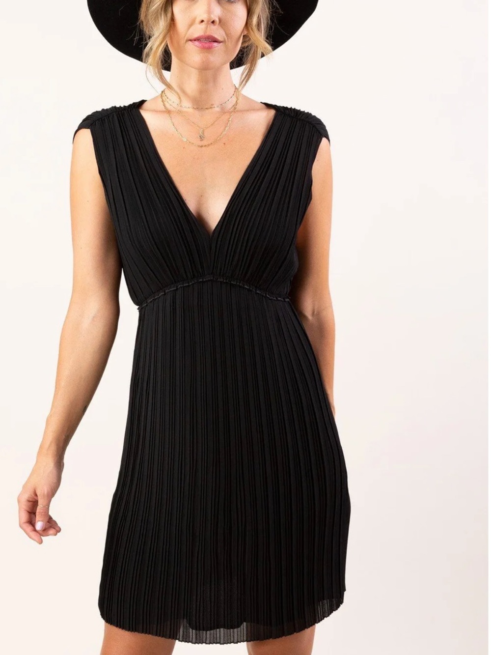 lovestitch Black Pleated V-Neck Dress